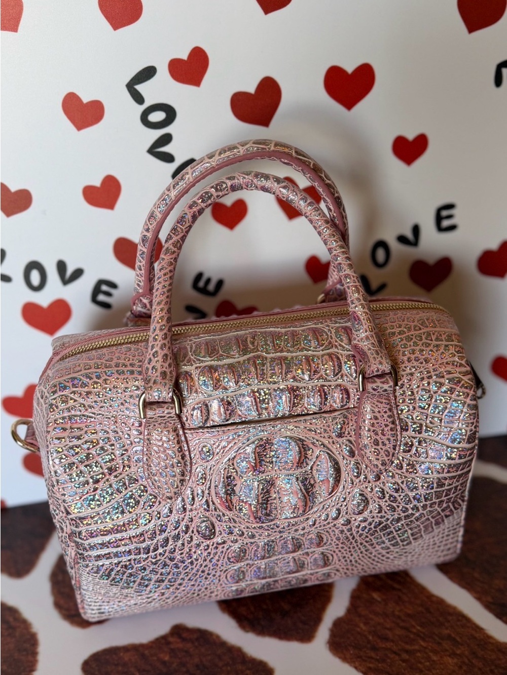 Brahmin Pixie Dust Stacy Satchel Limited Edition Pink Sparkle EUC FIRM - Picture 3 of 16